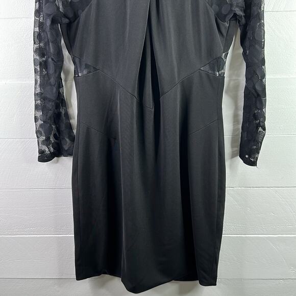 KAREN MILLEN Black Mesh Polka Dot Below Knee Polyester Long Sleeve Dress Size 10 - Picture 7 of 11